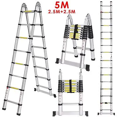 A-Frame Heavy Duty Ladder EN131 Extension Telescopic 16Step Trade Ladders 16.5FT • $146.78