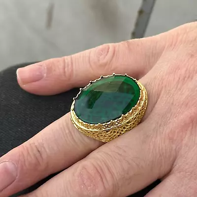 Green Emerald Men Ring Large Gold Men Ring Emerald Signet Ring 925k Silver • $145