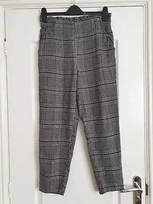 Womens H&M Black&white Checked High Waisted Crop Trousers-ladies Size 12  • £3.20