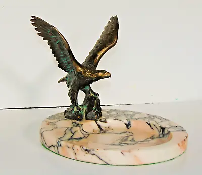 Vintage Marble & Brass Flying Eagle Ashtray • $75