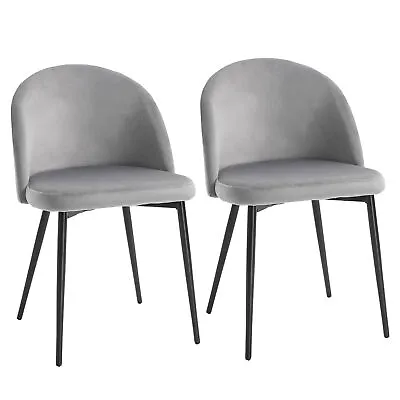 HOMCOM Modern Upholstered Fabric Bucket Seat Dining Chairs Set Of 2 Grey • £79.99