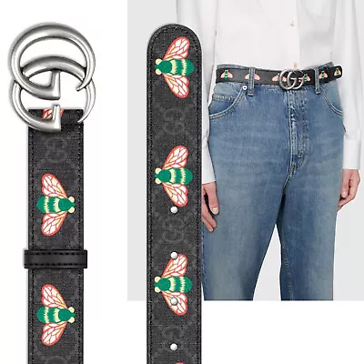 GUCCI BELT 414516 GG MARMONT THIN W BEES BLACK GG SUPREME UNISEX Sz 90 36 • $359