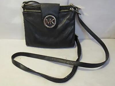 AUTHENTIC MICHAEL KORS Black Pebbled Leather Small Fulton Crossbody Bag S78K • $40