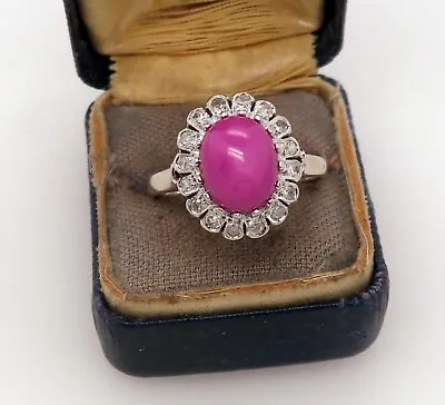 Vintage Palladium ART DECO LINDE RUBY STAR SAPPHIRE DIAMOND FILIGREE HALO Ring • $229.95