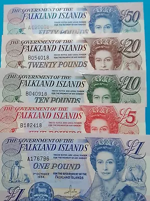 Falkland Islands Set  1 Each Of £50-£20-£10-£5 & Scarce  £1 All Gem Unc • £150