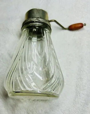 Vintage Nut Grinder Chopper Clear Ribbed Swirl Glass Jar Crank Handle 7” No Lid • $12.95