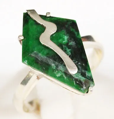 Natural Jadeite ( Maw Sit Sit ) 925 Sterling Silver Ring (Untreated)  / Q1219 • $25