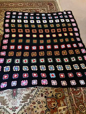 Vintage Granny Square Crochet Afghan Blanket Split Design Multicolor 64 X 72” • $34.99