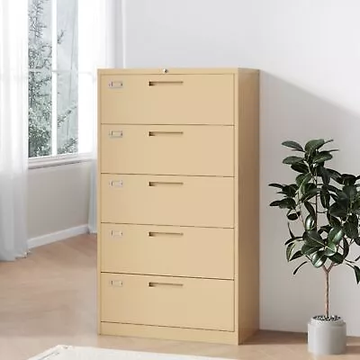 Metal 5 Drawers File Cabinet Lateral Storage Cabinet With Lockable Home Office • $69.99