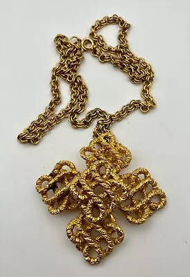 Lucian Piccard Gold Tone Maltese Cross Pin Or Pendant 2 5/8  X 2 5/8   24  Chain • $54.25