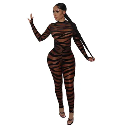 £34.24 • Buy Zebra Mesh Jumpsuit Catsuit