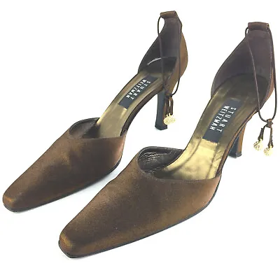 Stuart Weitzman Womens Size US 9 Brown Satin Swarovski Pointed Toe D'Orsay Heels • $32.25