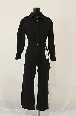 Mango Women's Button Front Denim Cargo Jumpsuit MP7 Black Denim Size XS NWT • $56.99