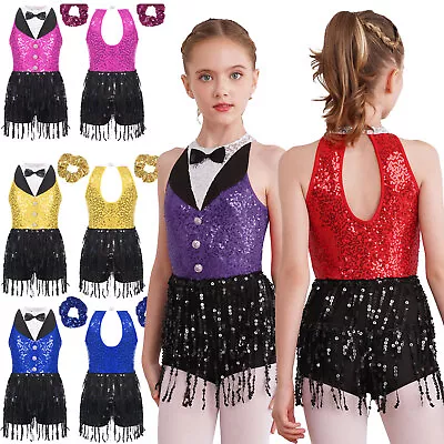 Kids Girls Leotard Party Sequin Hip Hop Dress Dancewear Clothes Ballroom Latin • $34.09