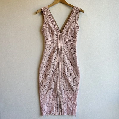 $29.50 • Buy BARDOT Size 6 Pink Beige Lace V-Neck Pencil Midi Dress Party Cocktail Formal
