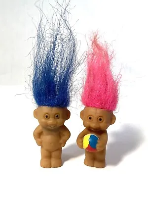 Pair Of Vintage Mini Troll Dolls One Tooth And Beach Ball 2” Cute! • $6.99