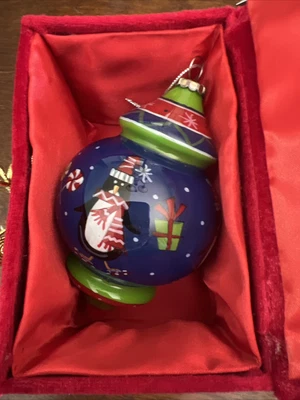 $20 • Buy Pier 1 Li Bien Penguins Glass Ornament Handpainted Finial 2013 Gift Box READ