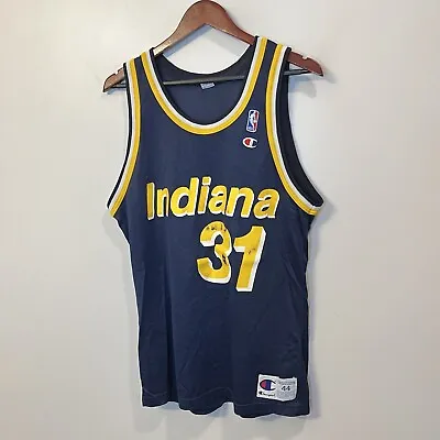 VTG 90’s Champion Indiana Pacers Reggie Miller Jersey Away Blue Men’s Size 44 • $40.45