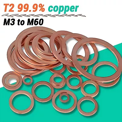 Copper Sealing Washers Gasket Rings Flat Seal Washer M3 M4 M5 M6 M8 M10- M60 • $1.69