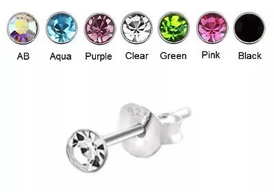 Crystal Stud Earrings - 925 SILVER - 1.5mm 2mm 3mm 4mm 5mm 6mm - Single Or Pair • £2.90