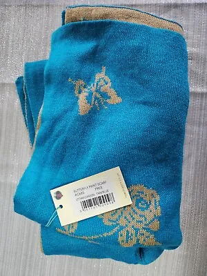 Womens NEW Yumi Scarf Blue Tan Butterfly Print Bnwt • £12.99