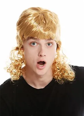 Wig Ladies Men's Carnival Curly Mullet Chav Cantante Blonde • £7.75