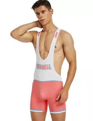 Mens Large Pink & White Panel Sexy Lycra Cycle Wrestling Singlet Bodysuit Gay UK • £22.95