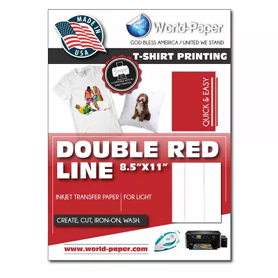 Iron On Heat T-Shirt Inkjet Heat Transfer Paper 8.5  X 11   5 Sh DOUBLE RED LINE • $7.99