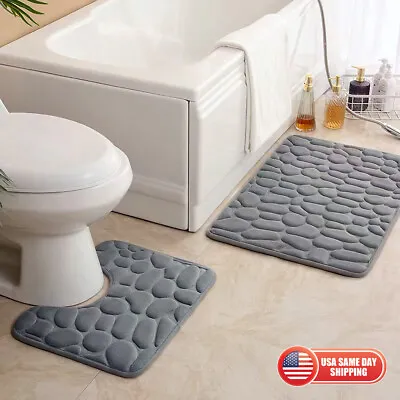 2 Piece Bathroom Rug Washable Bath Mat Set Memory Foam Toilet U-Shaped Non Slip • $18.99