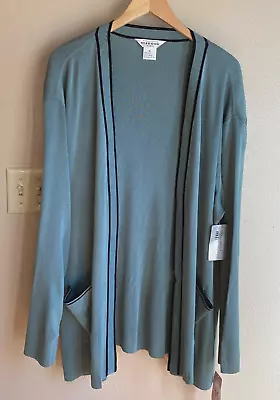 NWT Exclusively Misook Open Front Cardigan Women's 3X Green Sweater Pockets $330 • $88.88