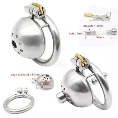 Lock Metal Stainless Steel Male Chastity Device Belt Super Small Short Cage Ring • £7.78