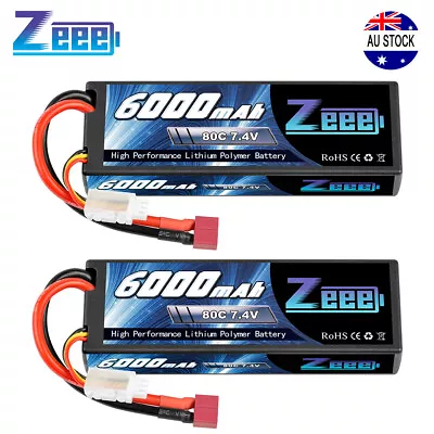 2pcs Zeee 2S Lipo Battery 6000mAh 80C 7.4V Hardcase Deans For RC Car Truck Boat  • $60.99