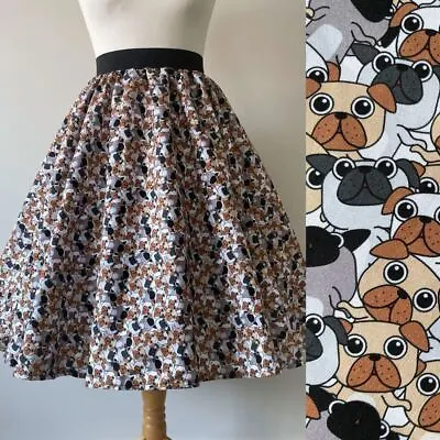 1950s Circle Skirt Puppy Print All Sizes - Pug French Bulldog Dog Mum Gift • £29.99