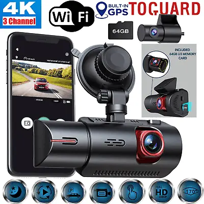 TOGUARD 3CH WIFI GPS Dash Cam 4K Car Camera IR Night Vision Three Way 1080P AU • $187.91