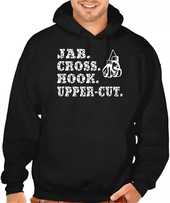 Men's Jab. Cross. Hook. Upper-Cut Black Hoodie Sweater MMA Fighting Boxing Glove • $28.99