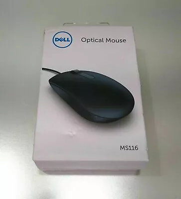 Wired USB Dell Optical Mouse For Pc Laptop Computer Scroll Wheel Black Mice • £6.49