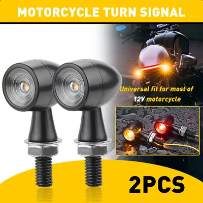 2X Black Motorcycle LED Bullet Mini Turn Signals Brake Light Blinker Amber+Red • $14.24