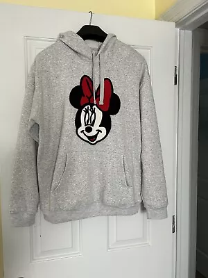 Disney Minnie Mouse Licensed Hoodie Crochet Patch Sweatshirt Grey Size XL NWOT • $30