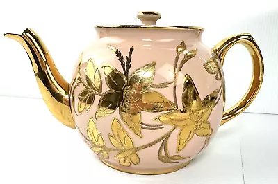 Vintage English Sadler Teapot Pink With Gold Flowers Floral 9  • $43.88