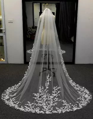 3.M Floral Veil 1 Tier Cathedral Lace Edge Exquisite Petals Elegant Veils • £59.82