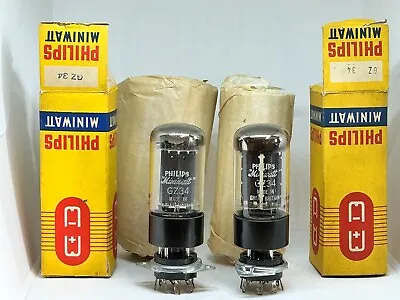 Gz34 5ar4 Tube Nos Philips Mullard Pair Tubes F32 OO Getter Tested Strong Rectif • $999