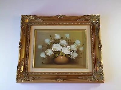 Vintage Original Oil Canvas Floral Flowers Gold Ornate Frame Signed Bosley • $79.99