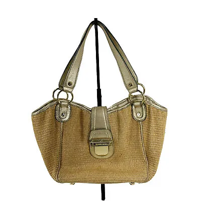 Michael Kors Handbag Deneuve Straw Tote Natural Tan With Gold Trim • $43.99