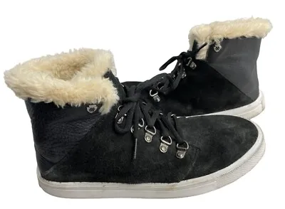 Minnetonka Black Suede Sherpa Lined Gwen Lace Up Sneaker Boots Shoes Women's 9 • $14.30