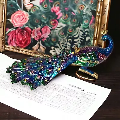 Ciel Collectables Peacock Trinket Box Hand Painted Enamel & Swarovski Crystals • $50