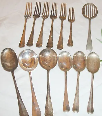 Vintage James Walker London Silver Plate Forks Spoon Cutlery 12 Pieces RAT TAIL • £7.50