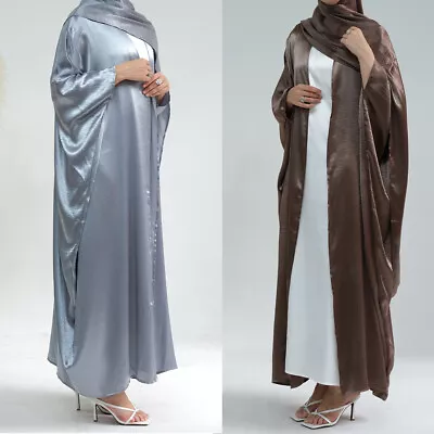 Muslim Abaya Women Open Cardigan Kaftan Dress Islamic Maxi Dress Dubai Cocktail • £30.79