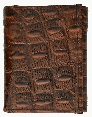 Crocodile Embossed Credit Card ID Cowhide Leather Brown Men's Trifold Wallet New • $10.99