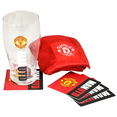 Manchester United Fc Wordmark Mini Bar Pint Glass Towel 4 Beer Mat Xmas Gift  • £16.48