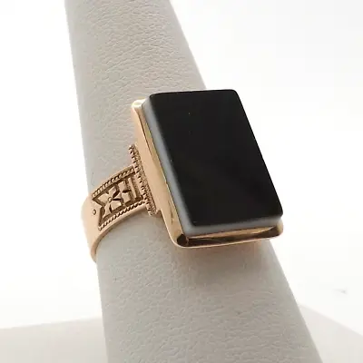 Victorian 14k Rose Gold Black Onyx Hardstone Mens Signet Ring Sz9 • $569.05